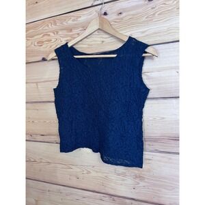 Vintage Womens Black Sheer Floral Lace Sleeveless Tank Top Blouse Small Crop Y2K